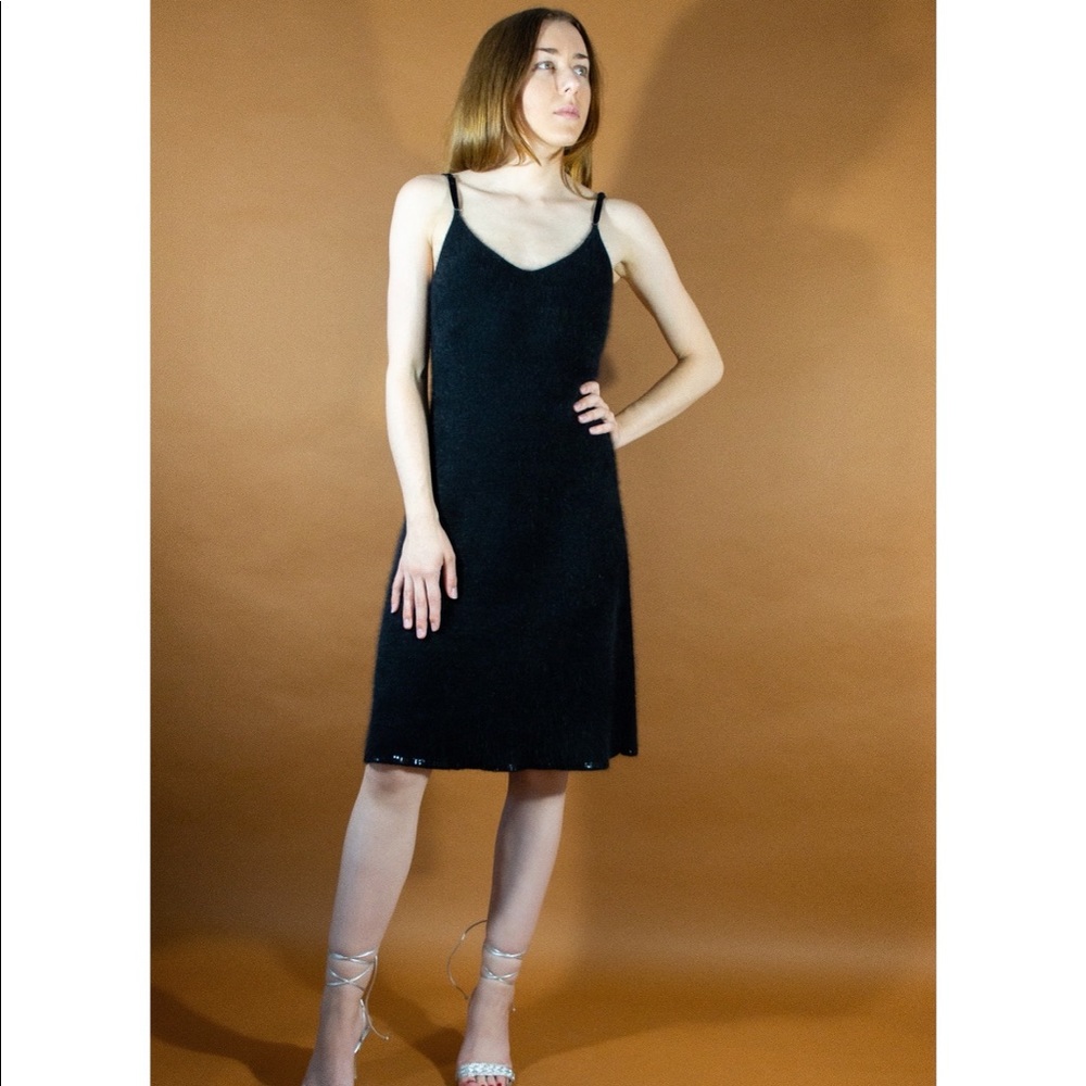 Vintage Ralph Lauren fuzzy angora black knit dress.
